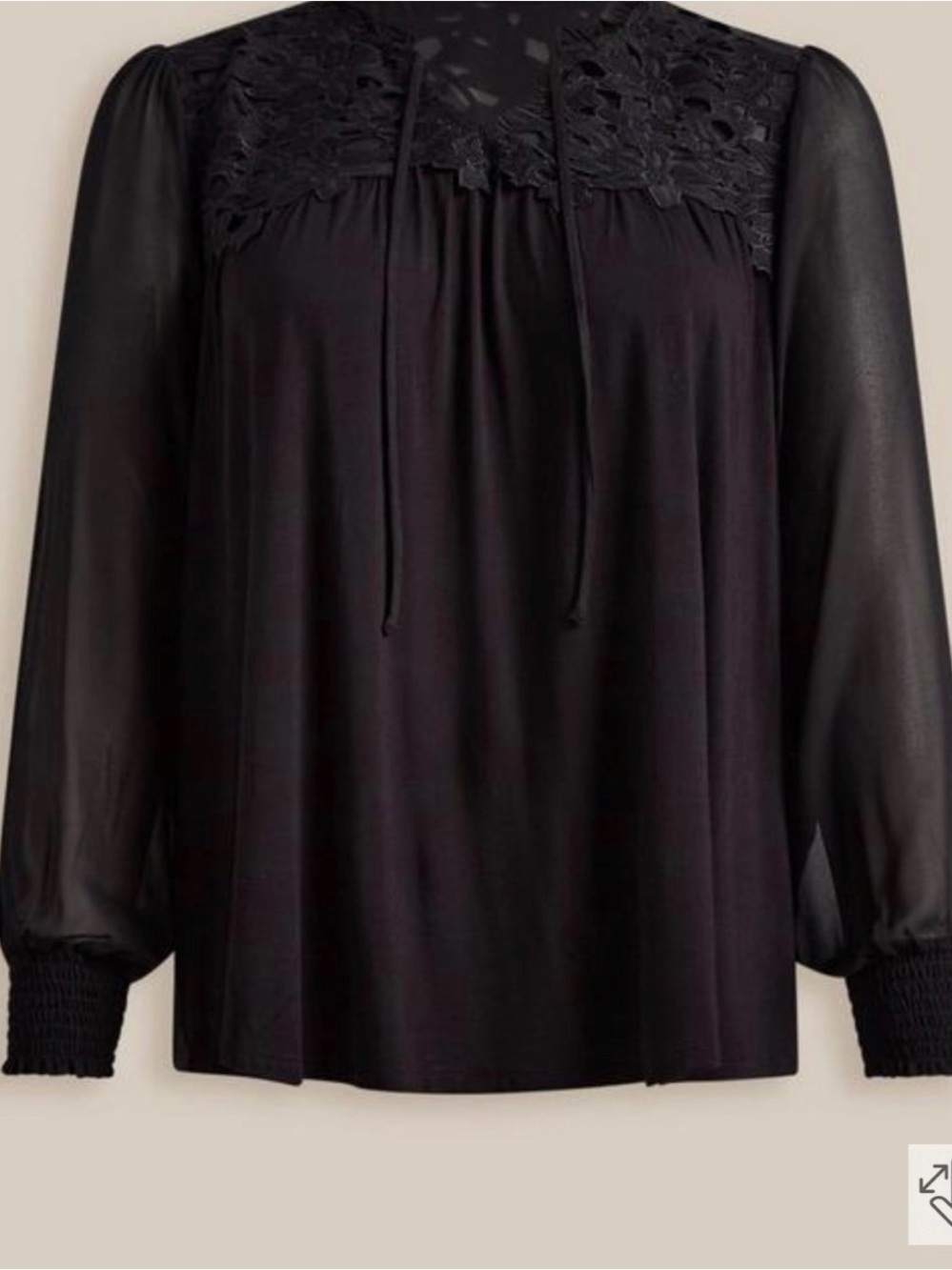 torrid Black Lace Yoke Sheer-Sleeve Peasant Blouse